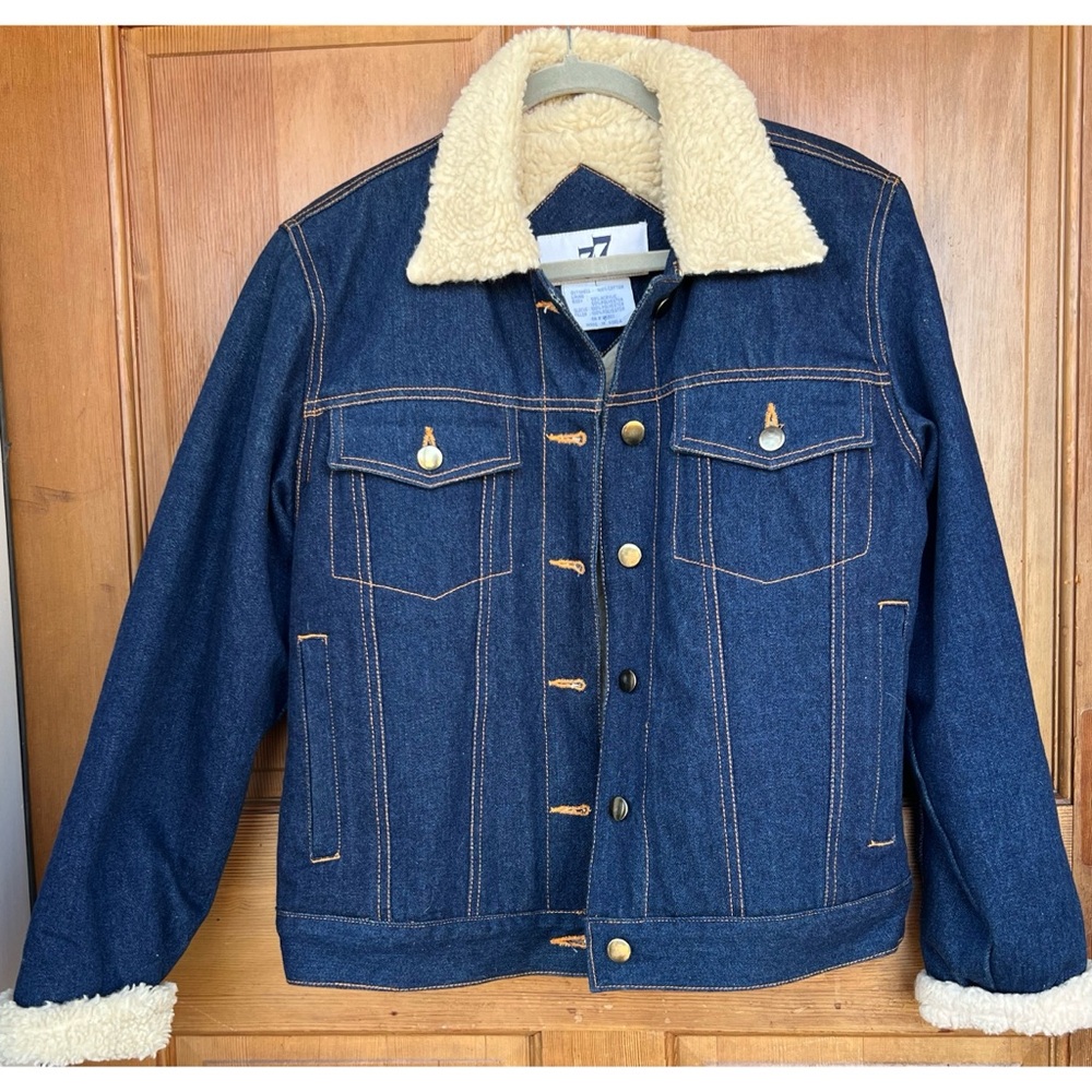 77 Seventy Seven Jean and Sherpa Lined Button Front Jacket L